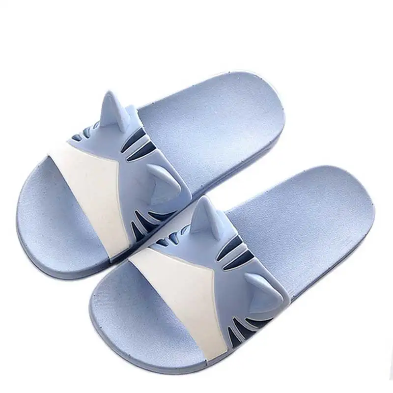 Cat Blue Модные животных бульдог шлепанцы летние сандалии пляжные вьетнамки Для женщин Обувь с рисунком из мультфильмов снаружи Милый Забавный Ванная комната этаж дома - Цвет: Cat Blue