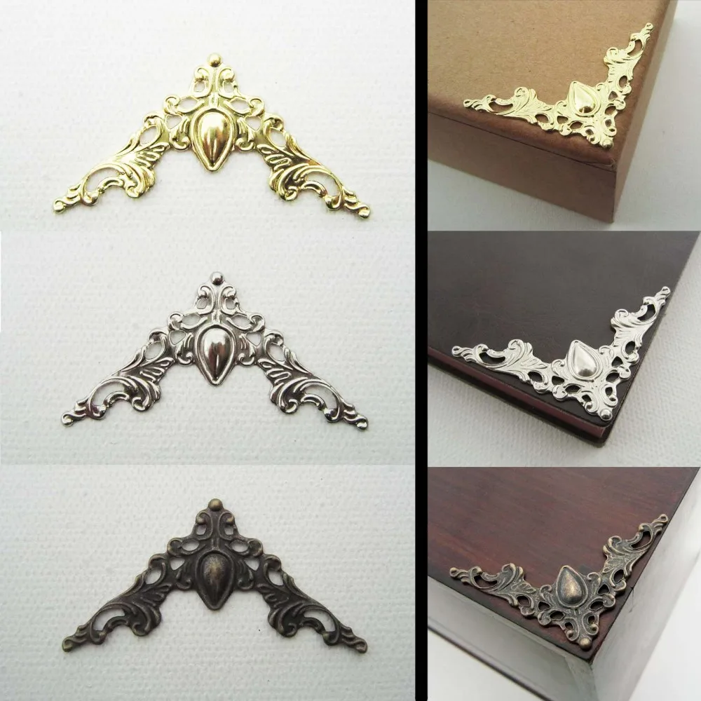 

24x Antique Brass Silvery Golden Jewelry Box Chest Gift Wine Wooden Case Book Scrapbook Photo Album Corner Decorative Protector