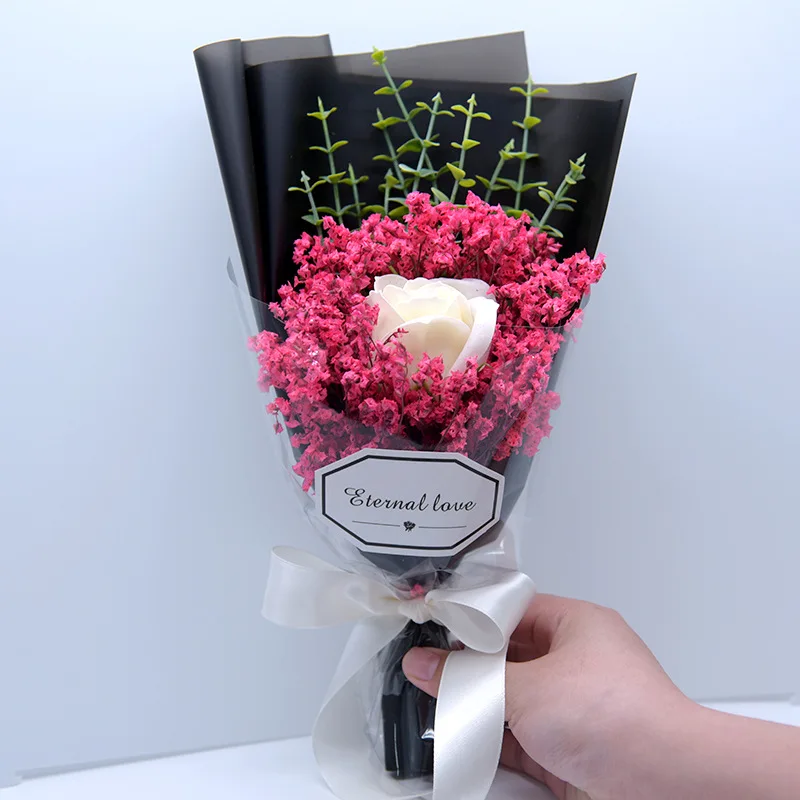 Flone Mini Artificial Dried Flower Scented Soap Rose Flower Crystal Grass Bouquet Fake Gypsophil Flower Wedding Home Party Decor (6)