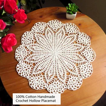 

Set of 2 100% Cotton Handmade 40cmX40cm Crochet Hollow Design Table Placemats 15'X15' Tabletop Decoration for Weddings,Tea Pads