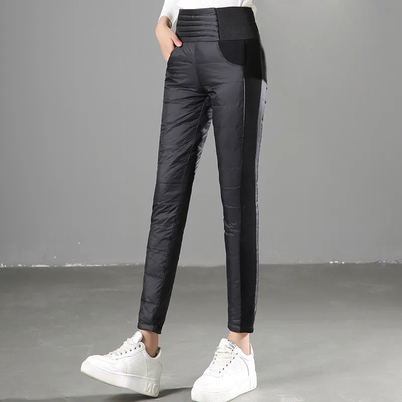 Новинка; сезон осень-зима; Модные теплые брюки на утином пуху; женские эластичные брюки с высокой талией; женские повседневные узкие плотные брюки-карандаш; M529 - Цвет: Черный
