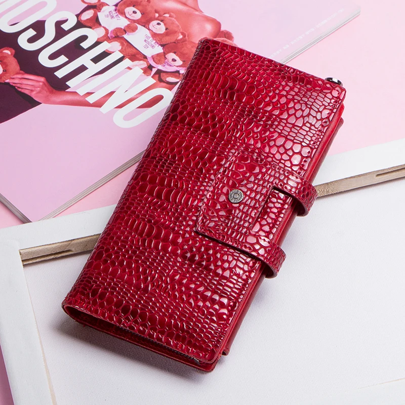 

Contact's Women Wallets with Zipper Genuine Leather Wallet Female Long Clutch for cellphone Card Holders Money Bag Carteras