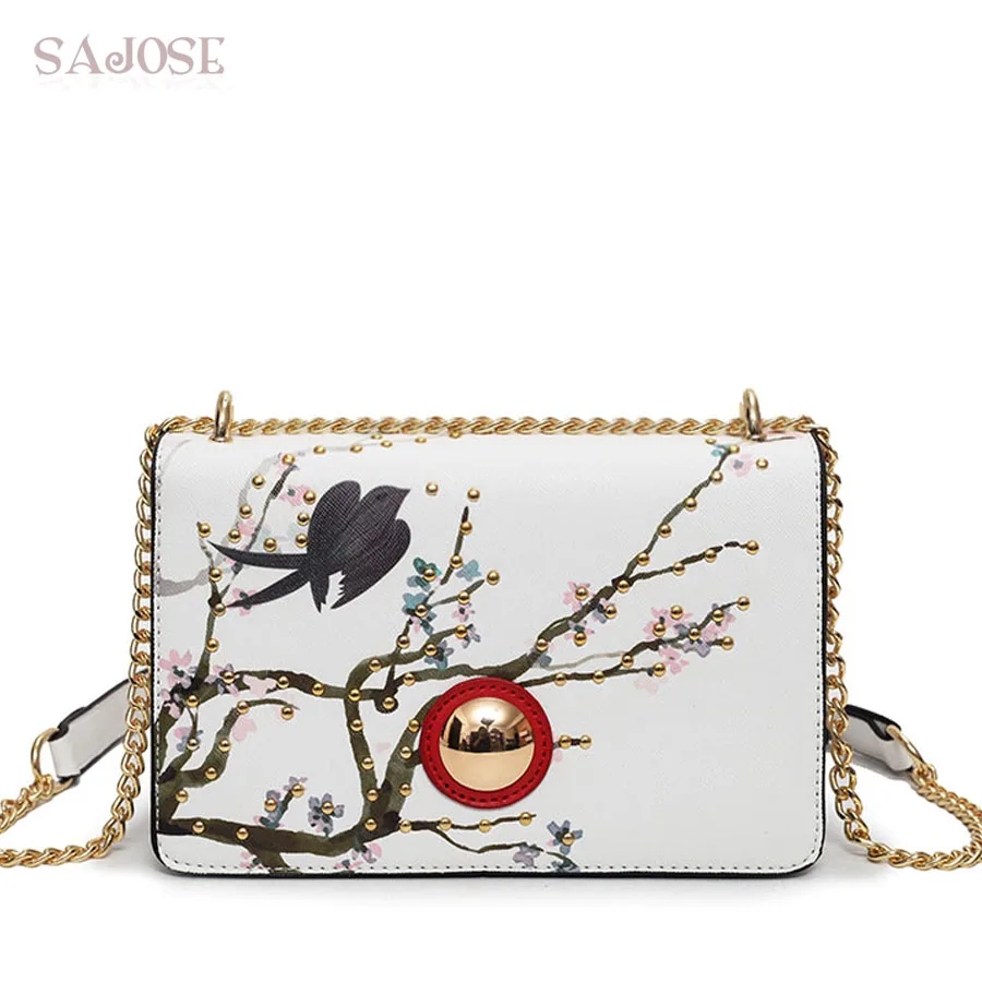 

SAJOSE Women Rivet Printing Designer Messenger Leather Shoulder Bags Woman's Fashion Lady Luxury Hand Bag Women Crossbody Bags