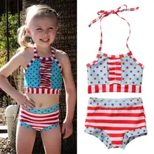 Прекрасный Детский топик на завязках для малыша, для девочки бикини в горошек купальники купальный костюм Пляжная одежда 2 предмета в комплекте