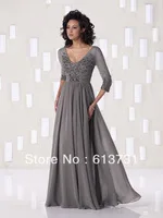 Wholesale - 2013 NewChiffon A-line V-neckline Mother of the bride dresses Gown with 3/4 sleeves and beaded bodice 2BE263