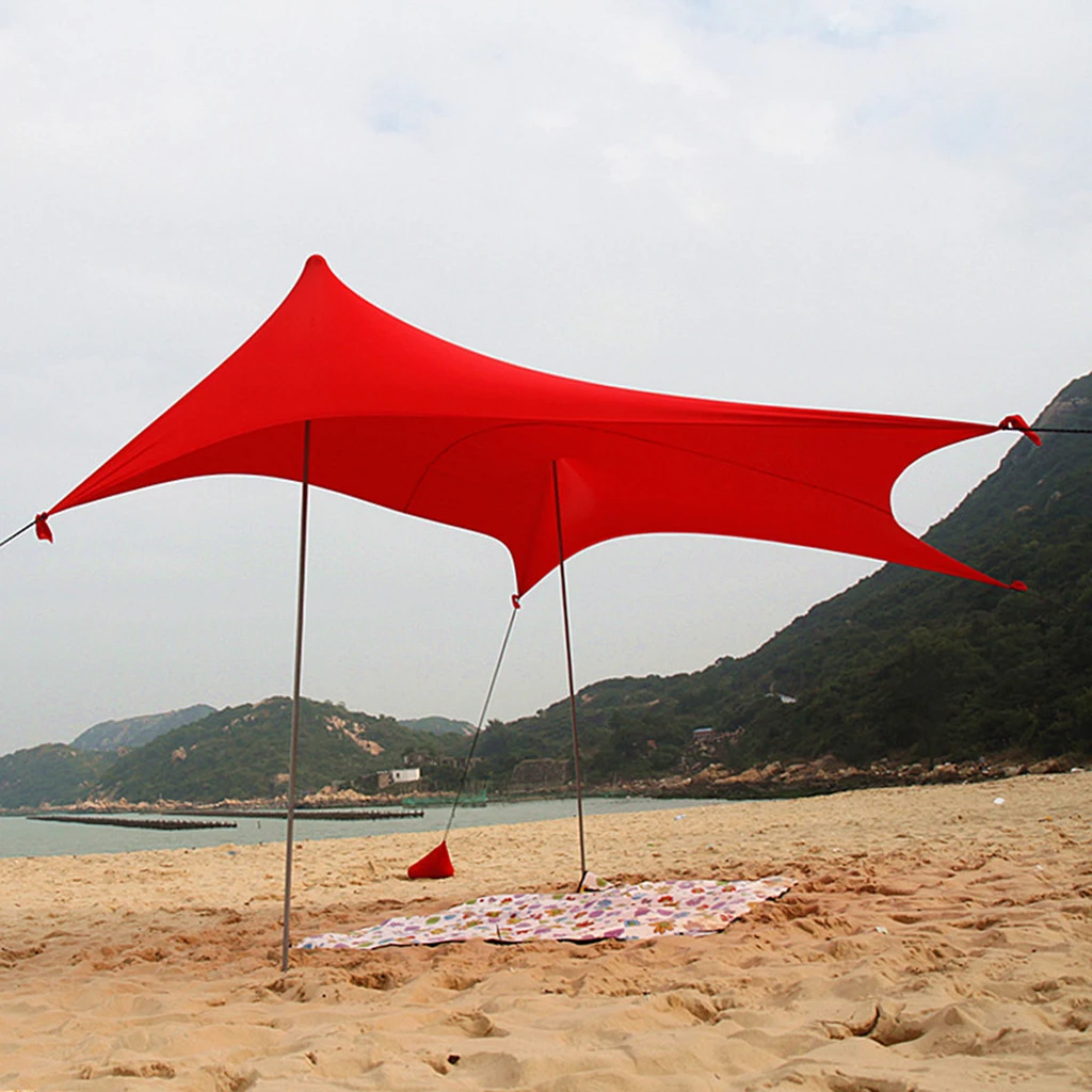 Camping Grande Beach Tent Sun Shade Awning Canopy with Sandbag Anchors, Pole