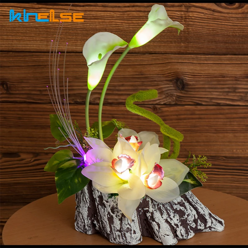 

LED Night Light LED Lighted Calla Lily Artificial Table Lamps Flower Arrangement Bedside Wedding Christmas Decor Lighting 12V 1A
