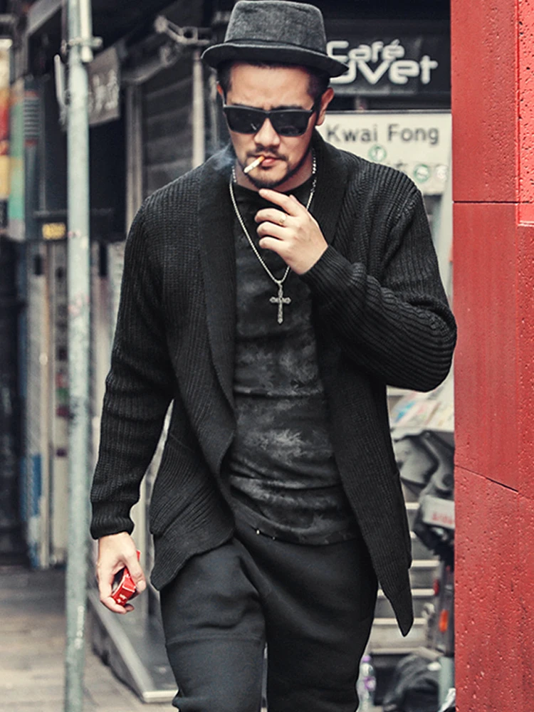 Autumn and Winter New Black Men's Pure Woolen Knitted Cardigan Men Casual Slim Warm European Style Long Sleeve Knitwear J775 | Мужская
