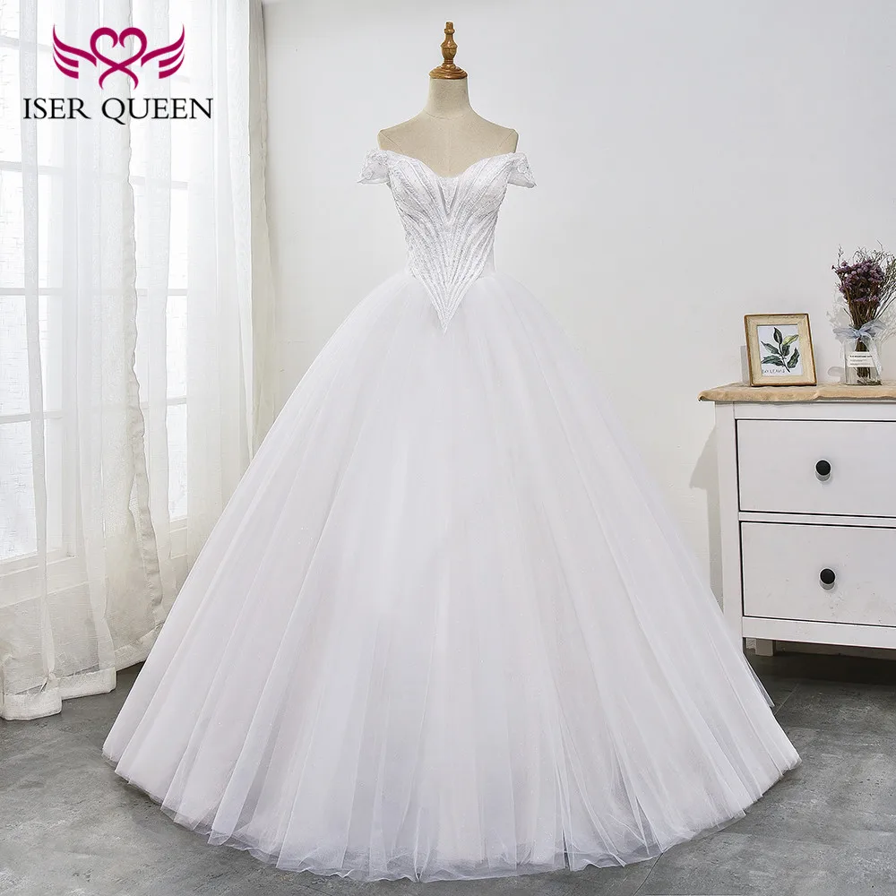 Рукава-крылышки, вышивка бисером и блестками специальная вышивка тюль чисто белое кружевное платье для свадьбы бальное платье Vestido WX0029