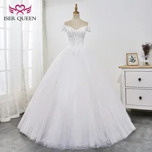 Рукава-крылышки, вышивка бисером и блестками специальная вышивка тюль чисто белое кружевное платье для свадьбы бальное платье Vestido WX0029