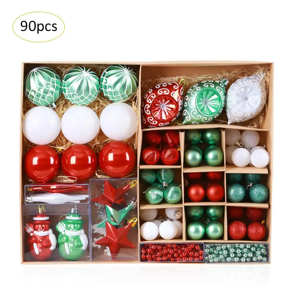 Набор подвесок в виде рождественской елки, 90 шт., блестящие шары в виде звезд, снежинки, рождественские украшения, вечерние подвески, набор пластиковых шаров - Цвет: B