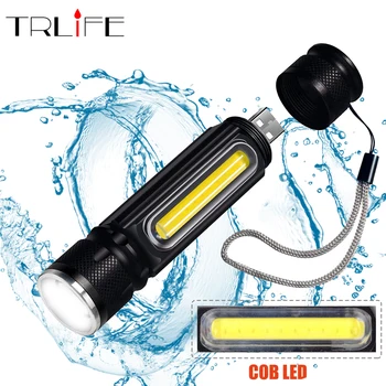 

Multifunctional LED Flashlights USB Inside Rechargeable Battery Powerful T6 torch Side COB light design Flashlight tail magnet