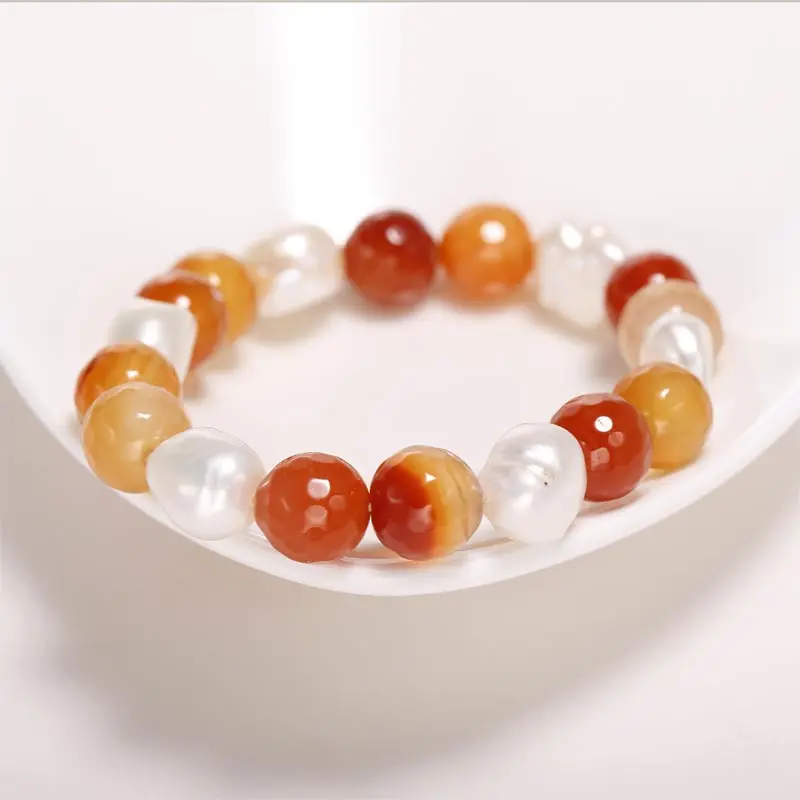 Red crystal 12 mm, 9 to 10 mm baroque bracelet colourful summer anniversary gift natural pearl bracelet jewelry girlfriend the b