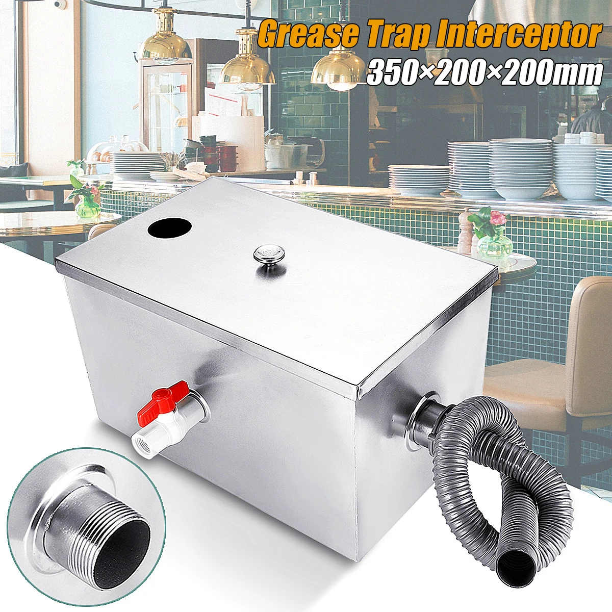 

8LB 5GPM Gallons Per Minute Grease Trap Stainless Steel Interceptor Thickened for Restaurant Kitchen Wastewater