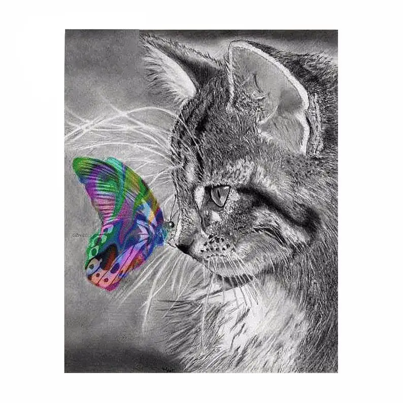 Мультфильм кошки бабочка 5D DIY животные алмазная живопись полный квадратный Полный Круглый Вышивка/мозаика кристаллами вышивка крестиком для взрослых искусство - Цвет: CFX301