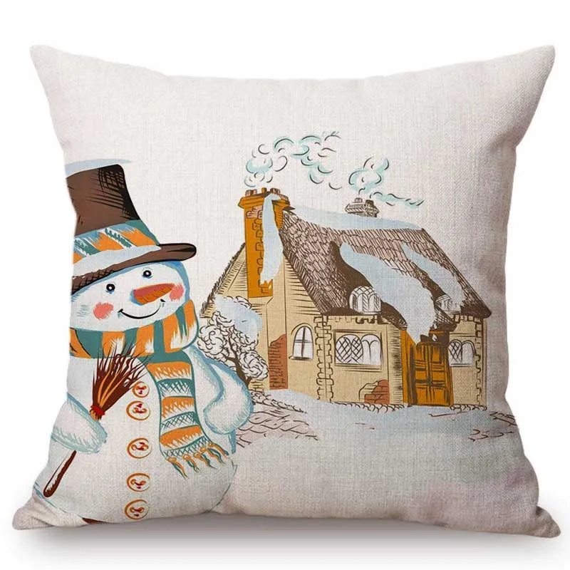 

Merry Christmas Wishes Cartoon Reindeer Santa Claus Snow man Sofa Throw Pillow Case Cotton Linen Xmas Decor Art Cushion Cover