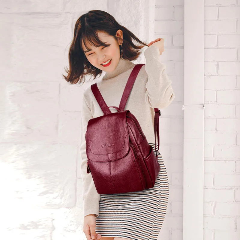  LANYIBAIGE Women Leather Backpacks Female Shoulder Bag Ladies Bagpack Vintage School Bags For Girls - 33019934778