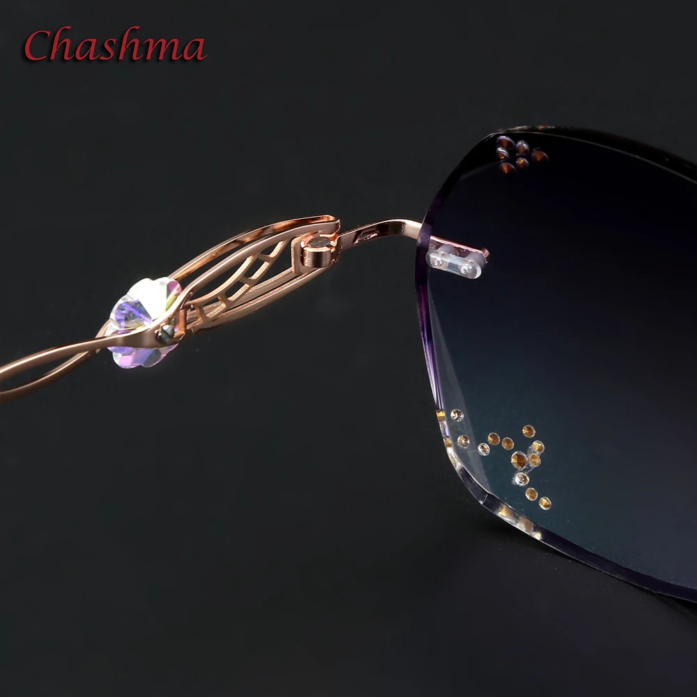 Женские солнцезащитные очки без оправы Chashma брендовые с цветными линзами для