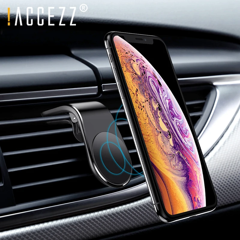 

!ACCEZZ Metal Magnetic Car Phone Holder L Shape Air Vent Mount Stand For iPhone X XS Samsung Huawei Smartphone in Car Magnet GPS