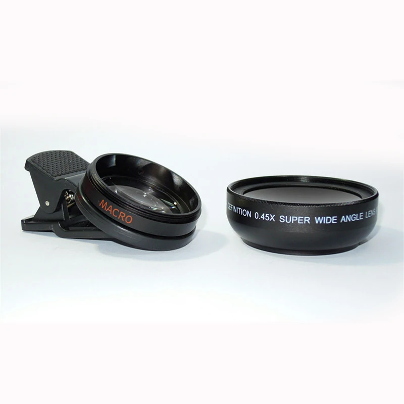 

2X 2 in 1 Universal HD 49mm UV 0.45X wide-angle+12.5X Macro Lens for Apple iPhone 6 6S 7 PLUS Phone Camera Black Drop SHIPPING