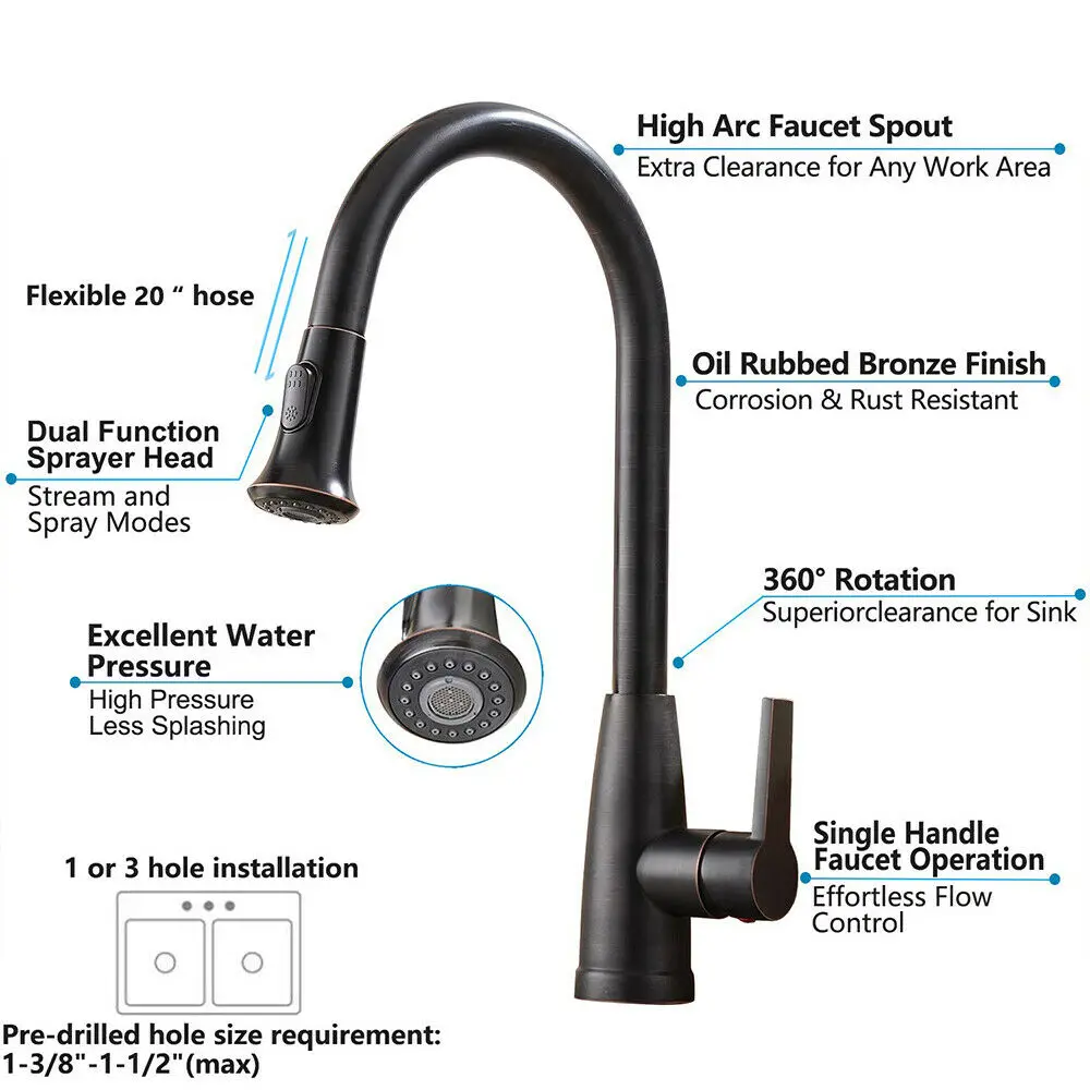 Черный выдвижной кухонный смеситель для раковины, однорычажный распылитель, носик для ванной комнаты, кухонный кран для горячей и холодной воды