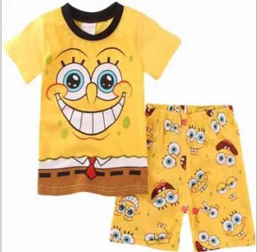 

Lovely Spring Children Boy Kid Clothing Sets Minion Suits 2pcs/set Top Pants wear short Sleeve cartoon Cartoon Pajamas Home Wear