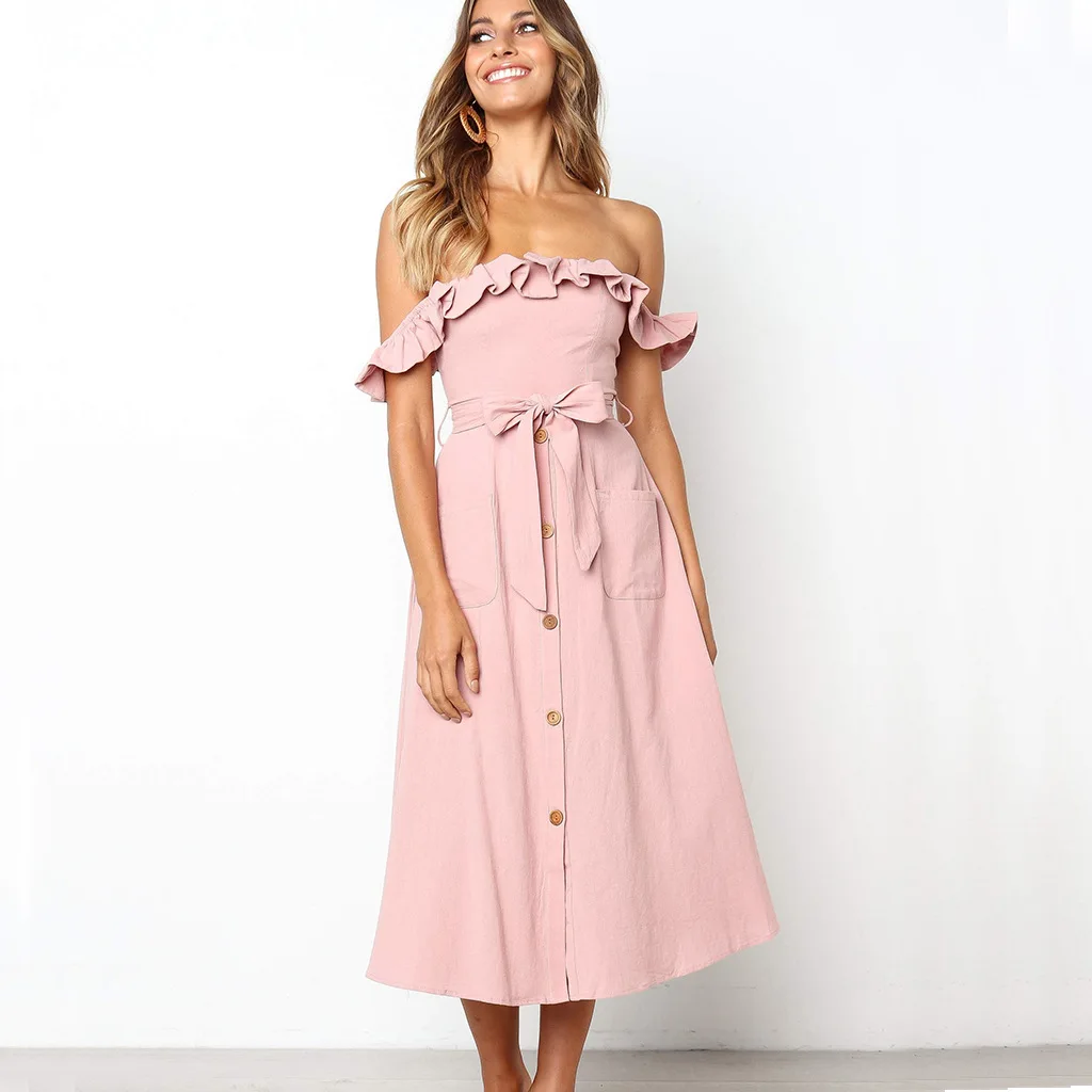 

2019 Fashion Button Backless Female Polka Dot Striped FloralDress Sexy Beach Dress Casual Vintage Sundress Women Summer Dress