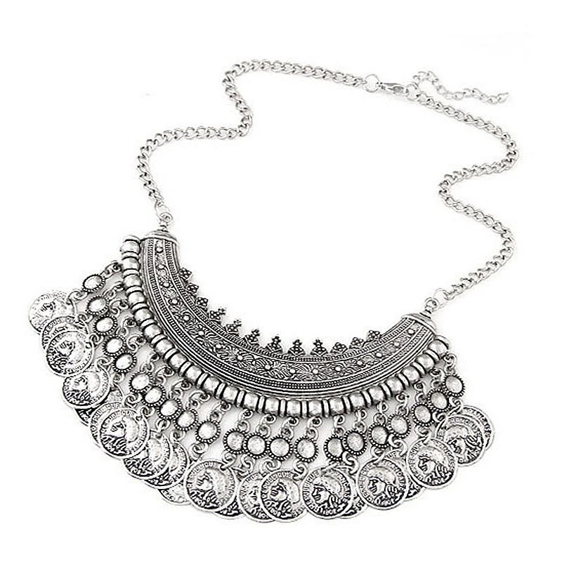 

Vintage Coins Tassel Necklace Bohemian Metal Chain Maxi Statement Necklace Bib Collier Femme Colar Choker Jewelry Accessories