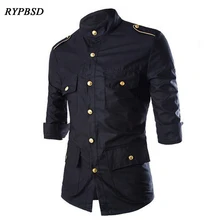 Camisa informal para hombre, Insignia de Oro Vintage de verano, multibolsillo, camisa negra de la Fuerza Aérea Militar, ajustada, camisas de vestir para hombre de media manga