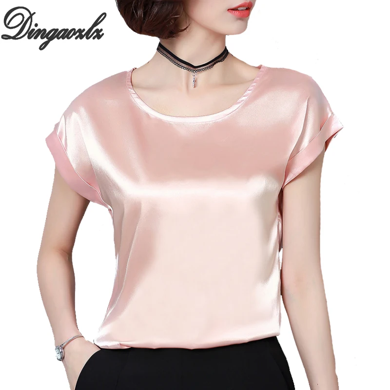 

Dingaozlz M-4XL New fashion Women Tops blusas 2019 Summer Casual Short sleeve blouse Plus size Clothing Solid color Lady shirt