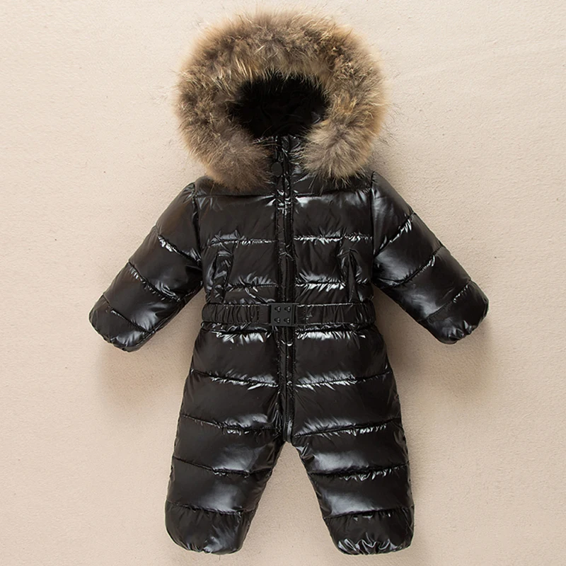  Winter warm baby rompers Jumpsuit Children duck down overalls Snowsuit toddler kids boys girls fur 