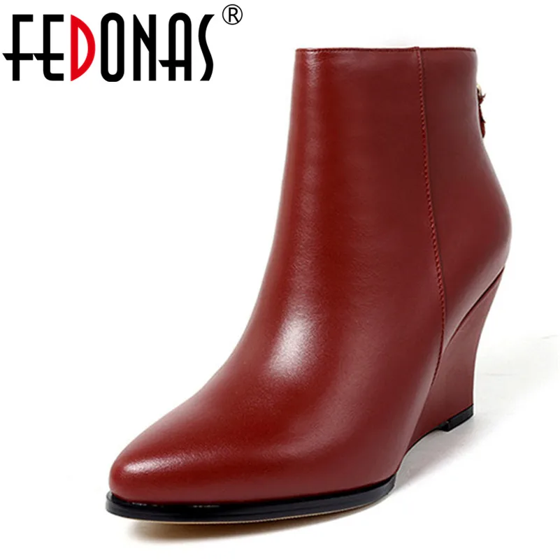 

FEDONAS Fashion Women Basic Ankle Boots Wedges High Heels Zipper Autumn Winter Martin Shoes Woman Elegant PlatformsOffice Pumps