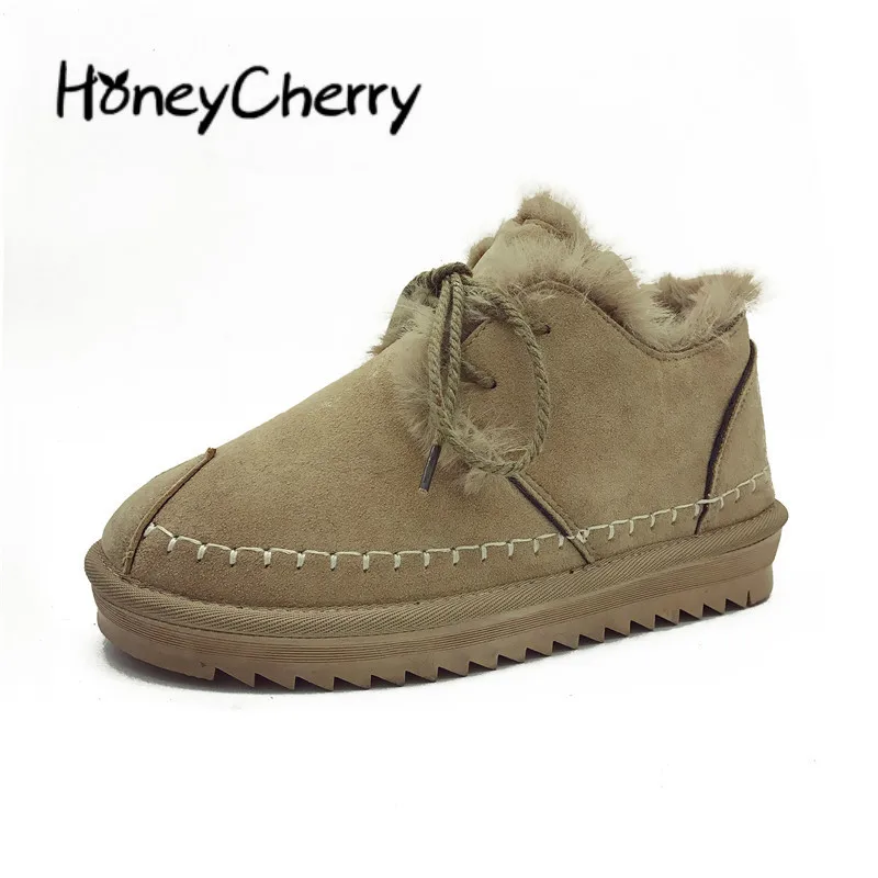 

Snow Boots Lady 2018 New Winter Cotton Boots Women Casual Skin, Suede, Flat Bottomed, Green, Thermal, Anti-skid Lace.