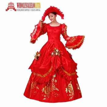 

New 18th Century Marie Antoinette Masquerade Ball Dress Red Theatrical Vestido Dresses Rococo Prom Gown