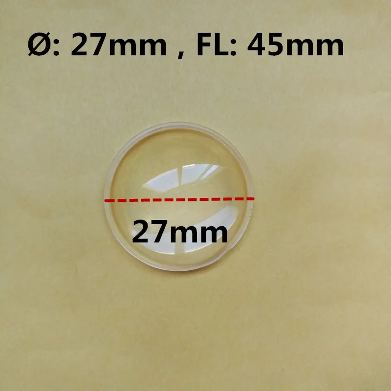 

Plano convex acrylic lens diameter 27mm focal length 45mm