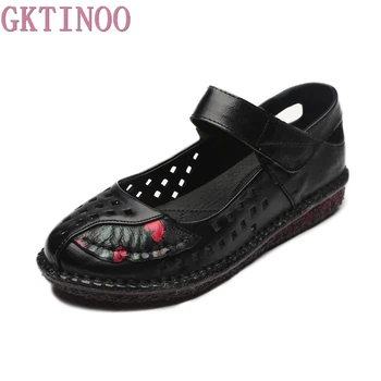 

GKTINOO Summer Shoes Women 2019 Fashion Genuine Leather Flat Sandals Woman Casual Comfortable Flats Soft Loafers Women Shoes