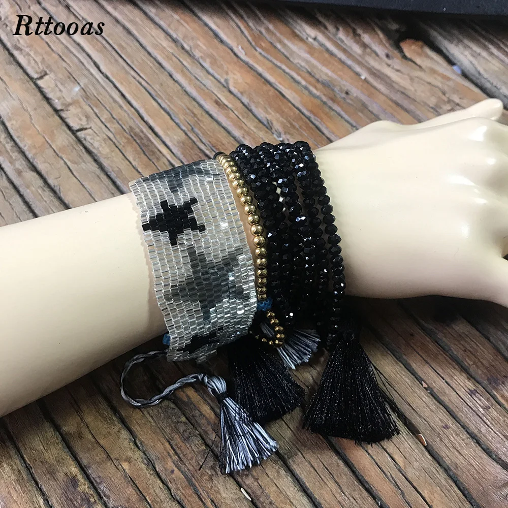 

Rttooas Fashion Summer Women Bracelet Jewelry Accessories MIYUKI Handmade Delica Pulseras Tassel Beads Bracelet Set