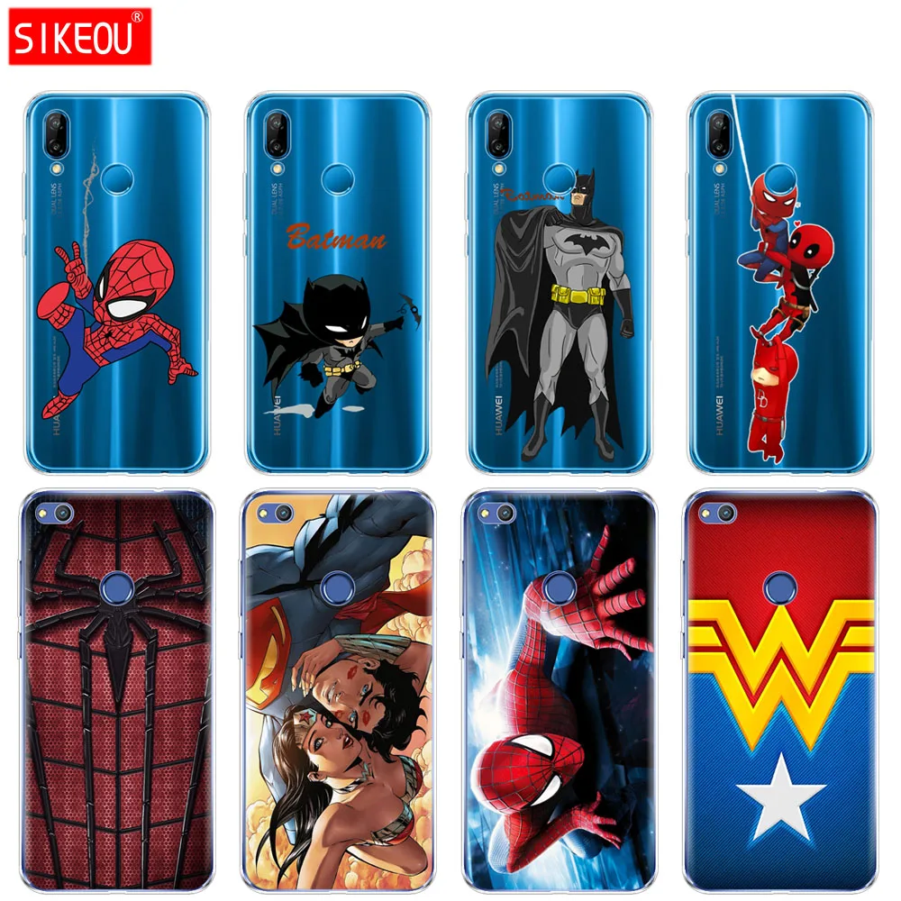 

Silicone Cover Phone Case For Huawei P20 P8 P9 P10 Lite Plus Pro 2017 p smart 2018 hero Superman Batman SpiderMan Wonder Woman