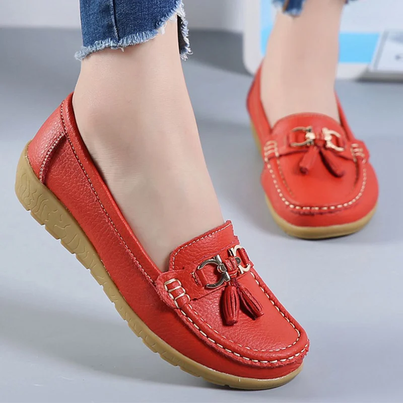 Boat Shoes Women Fashion Sneakers Genuine Leather Shoes Tassel Fringe Casual Shoes Round Toe Plus Size
