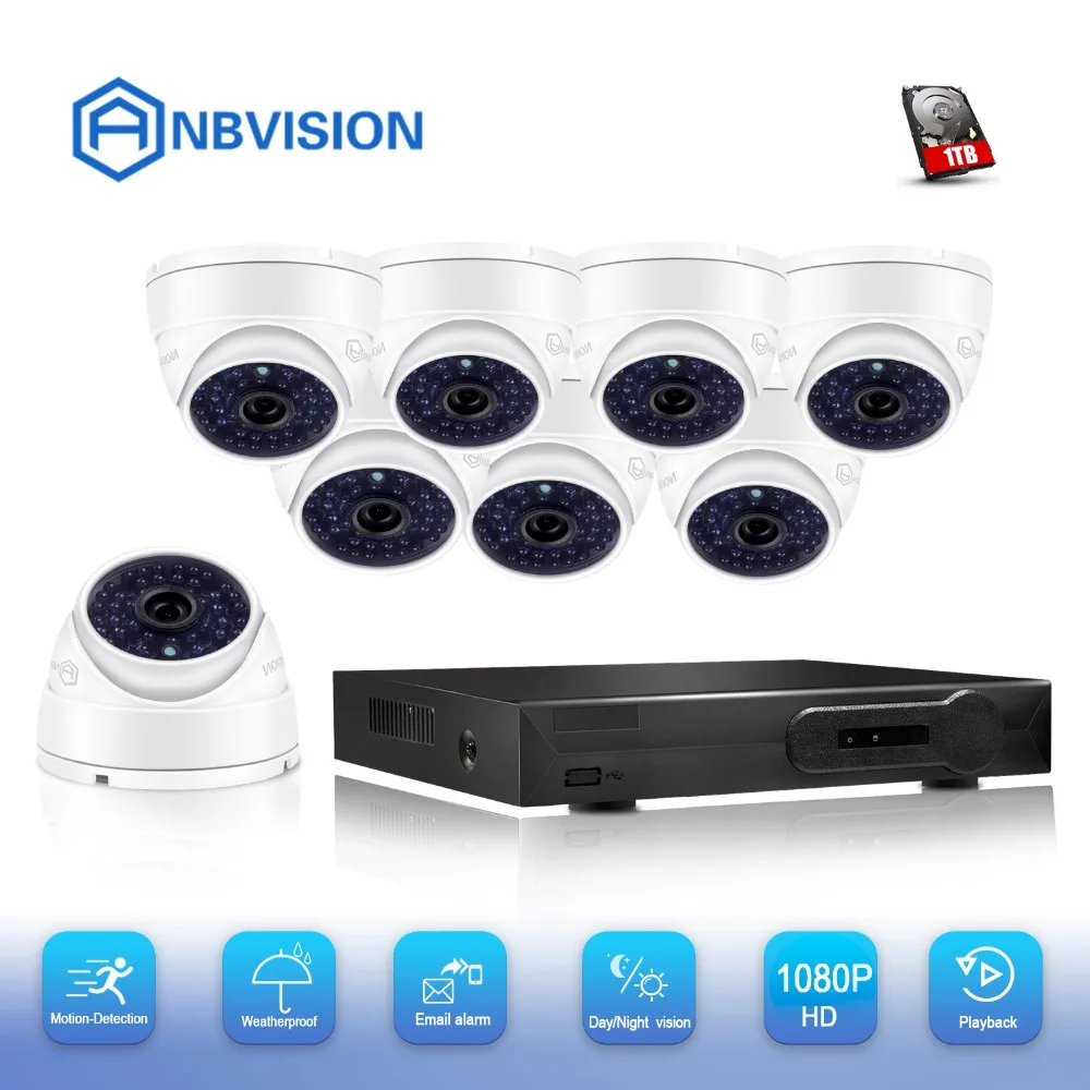 Anbvision CCTV 8CH 1080P IP Camera Kit P2P HDMI H. 265 POE NVR Video