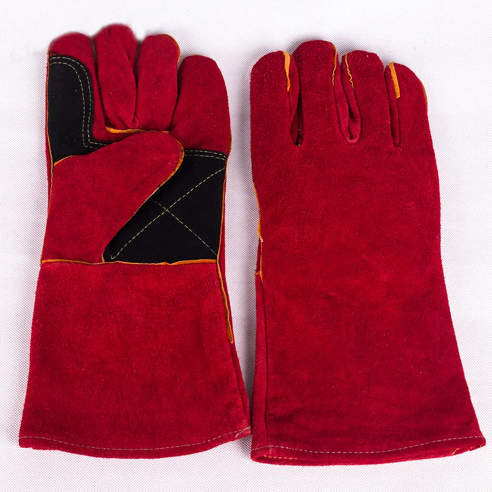 

1 Pair Thicken Welding Wear Resistant Oven Mitt Gloves Labour Useful Factory Gardening Heat Insulation Leather Hand Protection