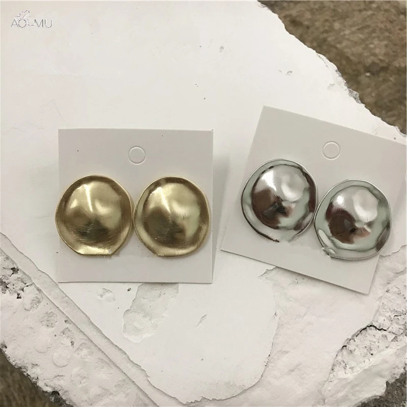 AOMU, модные золотые и серебряные геометрические круглые серьги-гвоздики для женщин, металлические массивные серьги для женщин, ювелирное изделие, S925 булавка