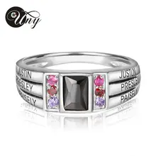 UNY 925 Sterling Silver Special Customized Engrave Rhodium Plated Family Anniversary Sentimental Gift Birthstone CZ Ring