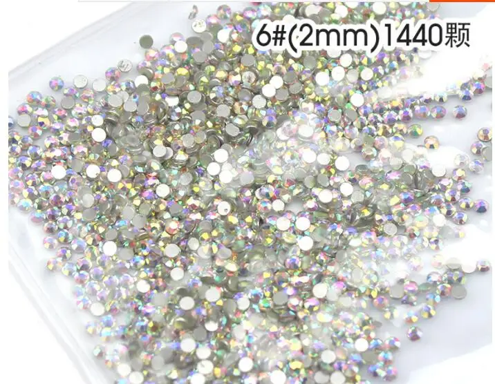 QUAN Super Shiny SS6(1.9-2.1mm)1440pcs/Bag Clear Crystal AB color 3D Non HotFix FlatBack Nail Art Decoration Flatback Rhinestone | Красота и
