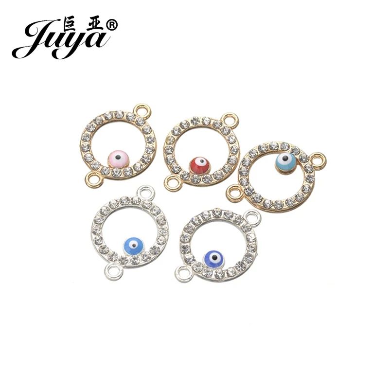 

JUYA Micro Pave Pendant for Jewelry Making 10pcs/lot 20x14mm Shining Rhinestone Cheaper Alloy Evil Eyes Connector AE0036