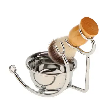 

3 in 1 Men's Salon Beard Shaving Brush Soap Mug Bowl Shave Stand Holder Set