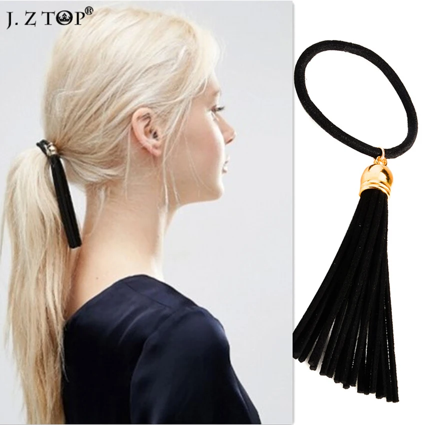 Fashion Black Velvet Tassel Hair Rope Headbands Simple Elastic Hair Bands For women Girl Hair