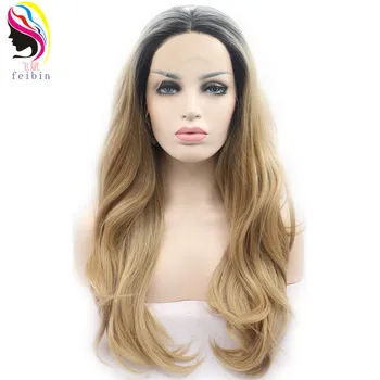 

Feibin Synthetic Lace Front Wigs Nature Wave Ombre Blonde Color Hair 24inches 60cm Full Head Wig A27
