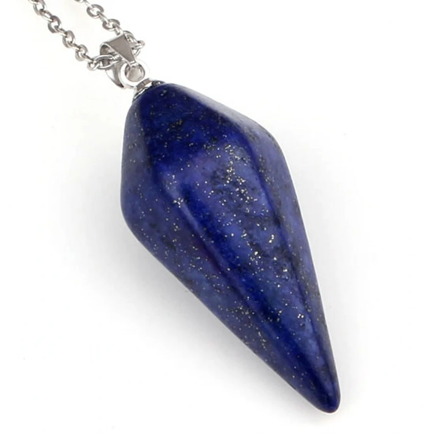 

100-Unique 1 Pcs Silver Plated Lapis Lazuli Hexagonal Pyramid Stone Pendant Link Chain Necklace Charm Jewelry
