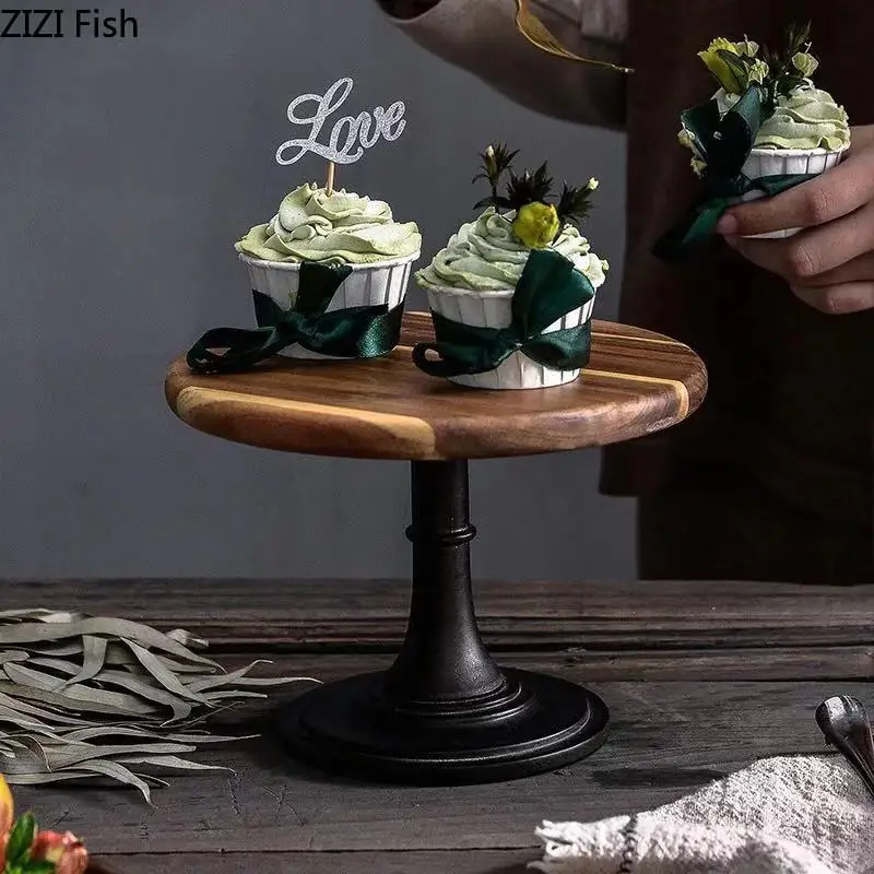 

Creative Cake Turntable Wooden Pallets Glass Cover Snack Bread Tray Dessert Display Stand Silk Turntable Kitchen Decoration